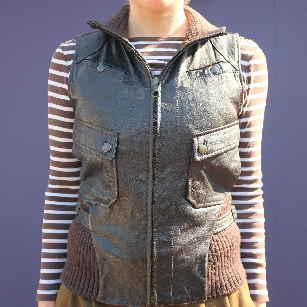 JUNE leather utility vest with removable fur hood